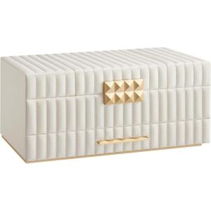 imageSONGMICS HOME Large Capacity Jewelry Box with Mirror Jewelry Organizer with a Drawer PU Surface with Stitching 106 x 15 x 63 Inches Cloud White ANAH Collection UJBC184W01