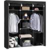 imageSONGMICS Portable Clothes Closet NonWoven Fabric Wardrobe with 2 Hanging Rods 9 Storage Shelves Storage Organizer Black URYG12H