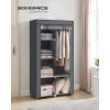 imageSONGMICS Portable Closet Fabric Wardrobe Clothes Rack with Shelves Pockets Large Capacity 4 Hanging Rods 744 x 177 x 709 Inches Black URYG011BZ02Grey