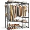 imageSONGMICS Portable Closet Wardrobe Clothes Rack Closet Organizers and Storage Freestanding Clothing Rack with 7 Shelves 2 Hanging Rods Metal Frame Rack for Bedroom Entryway Black ULGR010BZ03S491L