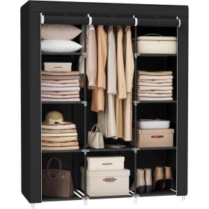 imageSONGMICS Portable Closet 346 Inch Large Capacity Wardrobe Closet Organizer with Fabric Cover Hanging Rods and Shelves 346 x 177 x 661 Inches for Bedroom Living Room Dark Blue URYG084I02Black