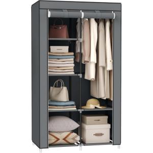 imageSONGMICS Portable Closet Fabric Wardrobe Clothes Rack with Shelves Pockets Large Capacity 4 Hanging Rods 744 x 177 x 709 Inches Black URYG011BZ02Grey