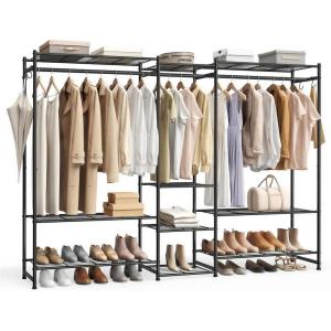 imageSONGMICS Portable Closet Wardrobe Clothes Rack Closet Organizers and Storage Freestanding Clothing Rack with 7 Shelves 2 Hanging Rods Metal Frame Rack for Bedroom Entryway Black ULGR010BZ03S813L