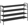 imageSONGMICS Shoe Rack 2Tier Shoe Organizer Fabric Shoe Shelf Storage with 4 Hooks Holds up to 12 Pairs of Shoes HeightAdjustable Shoe Rack for Entryway Hallway Closet Easy Assembly Dove GrayInk Black