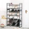 imageSONGMICS Shoe Rack 6Tier Shoe Organizer Metal Rack for Garage Set of 2 3Tier Stackable Shelf with Adjustable Flat or Angled Shelves 1824 Pairs Bronze ULMR03A2Charcoal Gray