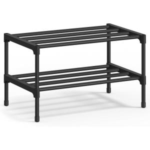imageSONGMICS 2Tier Shoe Rack for Closet Compact Metal Shoe Organizer Shelf for Entryway Bedroom Small Spaces Stackable 118 x 177 x 122 Inches Black ULSA112BH01Black
