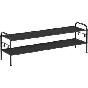 imageSONGMICS Shoe Rack 2Tier Shoe Organizer Fabric Shoe Shelf Storage with 4 Hooks Holds up to 12 Pairs of Shoes HeightAdjustable Shoe Rack for Entryway Hallway Closet Easy Assembly Dove GrayInk Black