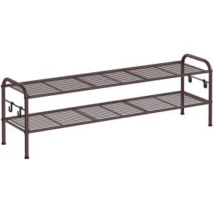 imageSONGMICS Shoe Rack 2Tier Shoe Organizer Metal Shoe Shelf Storage with 4 Side Hooks Holds 18 Pairs of Shoes HeightAdjustable Shoe Rack for Entryway Hallway Closet Ink Black ULMR121B01Chestnut Brown