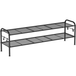 imageSONGMICS Shoe Rack 2Tier Shoe Organizer Metal Shoe Shelf Storage with 4 Side Hooks Holds 18 Pairs of Shoes HeightAdjustable Shoe Rack for Entryway Hallway Closet Ink Black ULMR121B01Ink Black