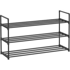 imageSONGMICS Shoe Rack 3Tier Shoe Storage Organizer Metal Shoe Shelf 12 to 15 Pairs Shoes Stackable Shoe Tower for Living Room Entryway Hallway Closet Black ULSA13BK