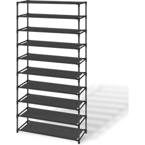 imageSONGMICS Shoe Rack 3Tier Shoe Storage Organizer SpaceSaving 117 x 165 x 191 Inches Entryway Metal Frame NonWoven Fabric Shelves Ink Black ULSH013BH01Black