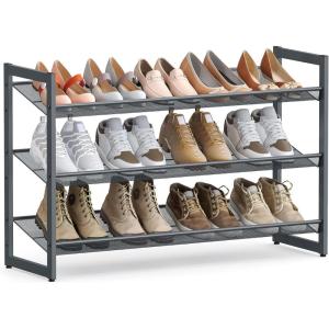 imageSONGMICS Shoe Rack 6Tier Shoe Organizer Metal Rack for Garage Set of 2 3Tier Stackable Shelf with Adjustable Flat or Angled Shelves 1824 Pairs Bronze ULMR03A2Charcoal Gray