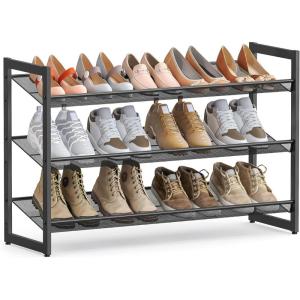 imageSONGMICS Shoe Rack 6Tier Shoe Organizer Metal Rack for Garage Set of 2 3Tier Stackable Shelf with Adjustable Flat or Angled Shelves 1824 Pairs Bronze ULMR03A2Ink Black