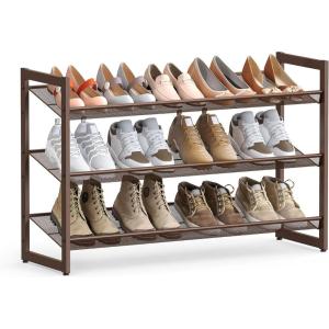 imageSONGMICS Shoe Rack 6Tier Shoe Organizer Metal Rack for Garage Set of 2 3Tier Stackable Shelf with Adjustable Flat or Angled Shelves 1824 Pairs Bronze ULMR03A2Bronze