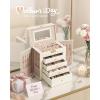 imageSONGMICS 6Layer Jewelry Box Organizer with 5 Drawers Jewelry Storage Case with Lock and Mirror Large Storage Capacity Gift for Loved Ones for Necklaces Watches Jelly Pink UJBC152SA02SCream White