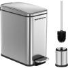 imageSONGMICS Bathroom Trash Can and Toilet Brush Set 13 Gallon Small Trash Bin with Lid Slim for Small Spaces Stainless Steel Garbage Can Soft Close Silver ULTB560E0501Black