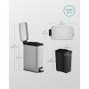 imageSONGMICS Bathroom Trash Can and Toilet Brush Set 13 Gallon Small Trash Bin with Lid Slim for Small Spaces Stainless Steel Garbage Can Soft Close Silver ULTB560E0501Silver