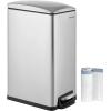 imageSONGMICS Bathroom Trash Can and Toilet Brush Set 13 Gallon Small Trash Bin with Lid Slim for Small Spaces Stainless Steel Garbage Can Soft Close Silver ULTB560E0501Silver
