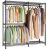 imageSONGMICS Clothes Rack Freestanding Wardrobe Closet Metal Clothing Racks HeavyDuty Garment Rack with Adjustable Shelves Hanging Rods Dividable 158 x 472 x 709 Inches Ink Black ULGR423B01Ink Black