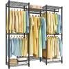 imageSONGMICS Clothes Rack Freestanding Wardrobe Closet Metal Clothing Racks HeavyDuty Garment Rack with Adjustable Shelves Hanging Rods Dividable 158 x 472 x 709 Inches Ink Black ULGR423B01Ink Black