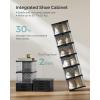 imageSONGMICS Foldble Shoe Storage Organizer for Closet Stackable Sneaker Cabinet with Magnetic Door Large Plastic Container Bins for Living Room Entryway 9Tier for 18 Pairs Cream White ULSP918WD01Transparent  Ink Black