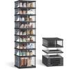 imageSONGMICS Foldble Shoe Storage Organizer for Closet Stackable Sneaker Cabinet with Magnetic Door Large Plastic Container Bins for Living Room Entryway 9Tier for 18 Pairs Cream White ULSP918WD01Transparent  Ink Black