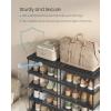 imageSONGMICS Foldble Shoe Storage Organizer for Closet Stackable Sneaker Cabinet with Magnetic Door Large Plastic Container Bins for Living Room Entryway 9Tier for 18 Pairs Cream White ULSP918WD01Transparent  Ink Black
