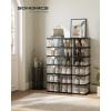 imageSONGMICS Foldble Shoe Storage Organizer for Closet Stackable Sneaker Cabinet with Magnetic Door Large Plastic Container Bins for Living Room Entryway 9Tier for 18 Pairs Cream White ULSP918WD01Transparent  Ink Black