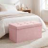 imageSONGMICS HOME Ottoman with Storage Removable Lid Folding Storage Chest Easy Assembly for Entryway Bedroom Living Room 152 x 432 x 152 Inches Velvet WhitePink