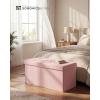 imageSONGMICS HOME Ottoman with Storage Removable Lid Folding Storage Chest Easy Assembly for Entryway Bedroom Living Room 152 x 432 x 152 Inches Velvet WhitePink