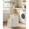imageSONGMICS Laundry Hamper with Lid Round Laundry Basket 25 Gallons 95 L Versatile Removable Fabric Liner Large Capacity for Laundry Room Bedroom Living Room Ink Black ULCB160B01V1Cream White