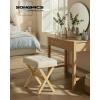 imageSONGMICS Makeup Stool Padded Vanity Stool Foot Rest Solid Wood X Legs for Bedroom Closet Entryway 126 x 165 x 181 Inches Slate Gray and Brown ULSF006GN01Summer Sand  Natural Wood Legs