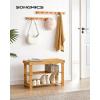 imageSONGMICS Shoe Rack Bench 3Tier Bamboo Shoe Storage Organizer Entryway Bench Holds Up to 286 lb 113 x 429 x 178 Inches for Entryway Bathroom Bedroom Ink Black ULBS110B101Natural