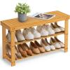 imageSONGMICS Shoe Rack Bench 3Tier Bamboo Shoe Storage Organizer Entryway Bench Holds Up to 286 lb 113 x 429 x 178 Inches for Entryway Bathroom Bedroom Ink Black ULBS110B101Natural