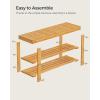 imageSONGMICS Shoe Rack Bench 3Tier Bamboo Shoe Storage Organizer Entryway Bench Holds Up to 286 lb 113 x 429 x 178 Inches for Entryway Bathroom Bedroom Ink Black ULBS110B101Natural