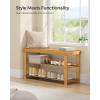 imageSONGMICS Shoe Rack Bench 3Tier Bamboo Shoe Storage Organizer Entryway Bench Holds Up to 286 lb 113 x 429 x 178 Inches for Entryway Bathroom Bedroom Ink Black ULBS110B101Natural