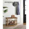 imageSONGMICS Shoe Rack Bench 3Tier Bamboo Shoe Storage Organizer Entryway Bench Holds Up to 286 lb 113 x 429 x 178 Inches for Entryway Bathroom Bedroom Ink Black ULBS110B101Yellow Brown
