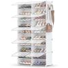 imageSONGMICS Shoe Rack Organizer 8Tier Shoe Storage Cabinet for Closet and Entryway Holds 32 Pairs of Shoes Adjustable Cloud White ULPC034W03Cloud White  Trasparent