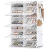 imageSONGMICS Shoe Rack Organizer 8Tier Shoe Storage Cabinet for Closet and Entryway Holds 32 Pairs of Shoes Adjustable Cloud White ULPC034W03Cloud White  Trasparent