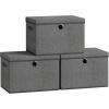 imageSONGMICS Storage Bins with Lids 3 Pack Stackable Fabric Storage Boxes Odorless PP Sheets Foldable Cube Baskets Organizers with Handles 169 x 118 x 118 Inches Dove Gray URFB545GD01Slate Gray