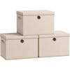 imageSONGMICS Storage Bins with Lids 3 Pack Stackable Fabric Storage Boxes Odorless PP Sheets Foldable Cube Baskets Organizers with Handles 169 x 118 x 118 Inches Dove Gray URFB545GD01Summer Sand