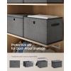 imageSONGMICS Storage Bins with Lids 3 Pack Stackable Fabric Storage Boxes Odorless PP Sheets Foldable Cube Baskets Organizers with Handles 169 x 118 x 118 Inches Dove Gray URFB545GD01Slate Gray
