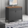 imageSONGMICS Storage Cabinet Metal Cabinet Sideboard with 2 Doors 157 x 433 x 299 Inches Magnetic Closure Adjustable Shelves Steel Frame Rustic Brown and Matte Black ULSC204B01Rustic Brown  Black