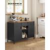 imageSONGMICS Storage Cabinet Metal Cabinet Sideboard with 2 Doors 157 x 433 x 299 Inches Magnetic Closure Adjustable Shelves Steel Frame Rustic Brown and Matte Black ULSC204B01Rustic Brown  Black