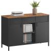 imageSONGMICS Storage Cabinet Metal Cabinet Sideboard with 2 Doors 157 x 433 x 299 Inches Magnetic Closure Adjustable Shelves Steel Frame Rustic Brown and Matte Black ULSC204B01Rustic Brown  Black