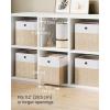 imageSONGMICS Storage Cubes Set of 6 Foldable Fabric Storage Boxes Cube Organizer Boxes with Handles for Closet Shelves Odorless 13 x 13 x 13 Inches Cloud White and Cattail Gray URFB433GM02Cloud White  Sand Beige