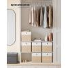 imageSONGMICS Storage Cubes Set of 6 Foldable Fabric Storage Boxes Cube Organizer Boxes with Handles for Closet Shelves Odorless 13 x 13 x 13 Inches Cloud White and Cattail Gray URFB433GM02Cloud White  Sand Beige