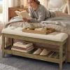 imageSONGMICS Storage Ottoman with Solid Wood Frame Upholstered End of Bed Bench Window Seat Tufted Cushion for Living Room Bedroom Easy Assembly 157 x 429 x 177 Inches Slate Gray ULSF009GN01Summer Sand