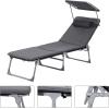 imageSONGMICS Sun Lounger Patio Chaise Lounge Chair Folding with Canopy 76 x 209 x 114 Inches Holds 330 lb Headrest Adjustable Backrest Outdoor Garden Pool Dark Gray UGCB19UV1Grey