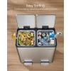 imageSONGMICS Trash Can 2 x 8 Gallon 2 x 30 L Double Compartment Garbage Can for Recycling Stainless Steel with 15 Liner Bags SoftClose Lids Removable Buckets Pedals White ULTB160WZ01Silver